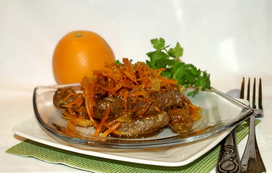 Печень говяжья с морковью: жареная, тушеная, в салате. Лучшие рецепты приготовления печени говяжьей с морковью